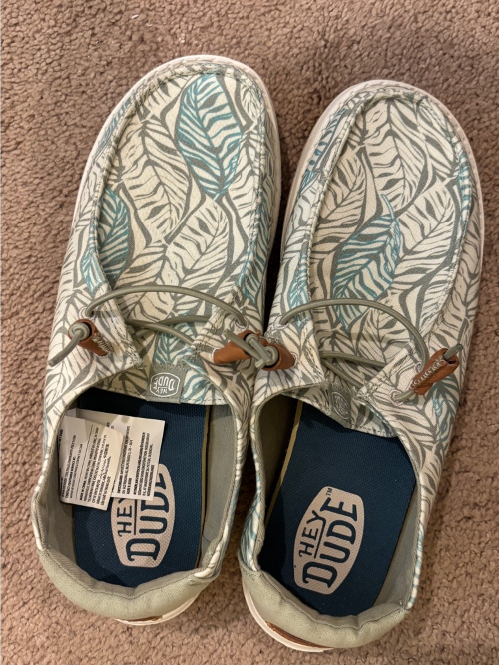 Hey Dude Lightweight Leaf-Print Casual Shoes in Teal & White